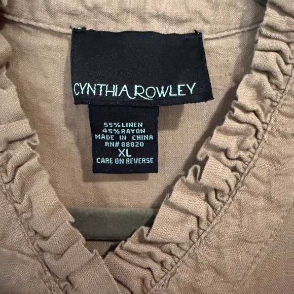Cynthia Rowley Linen Blend Sleeveless Ruffle Collar Top Tan XL - Picture 4 of 4